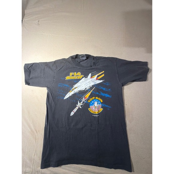 Vintage 1987 F-14 Tomcat Top Gun T-Shirt Oneita Power-T Black Sz L Single Stitch
